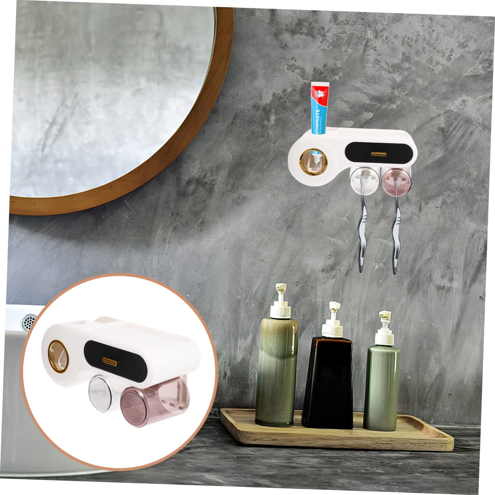 Portacepillos de Dientes de Pared Negro Plástico, Organizador | Cepillos y Maquinillas, Diseño Sencillo y Multifuncional, Set de Vaso y Soporte para Lavabo