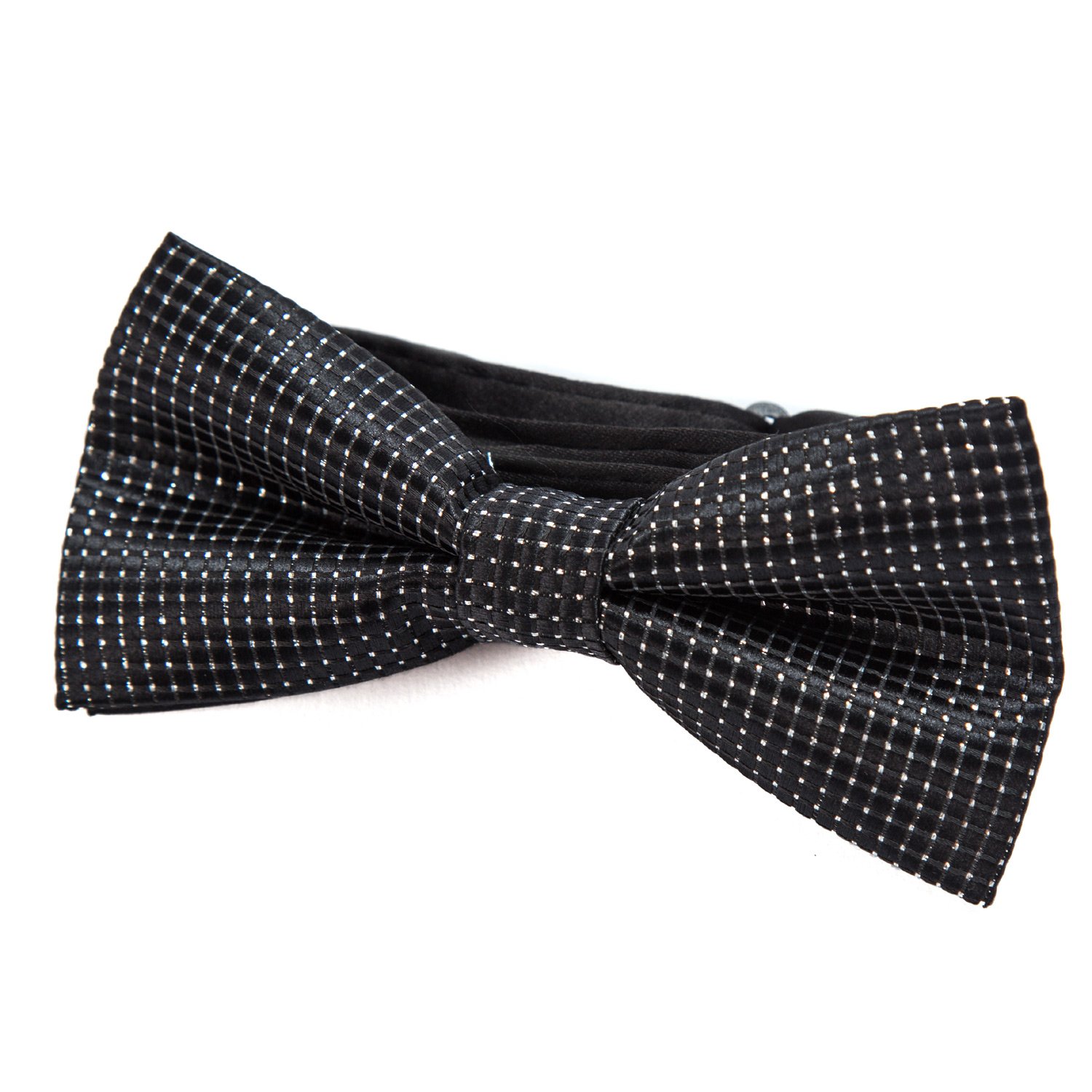 Dondon Men's Black - Silver Dots Bow Tie Polka Dots Pre-Tied Handmade And Adjustable Black With Silver Dots