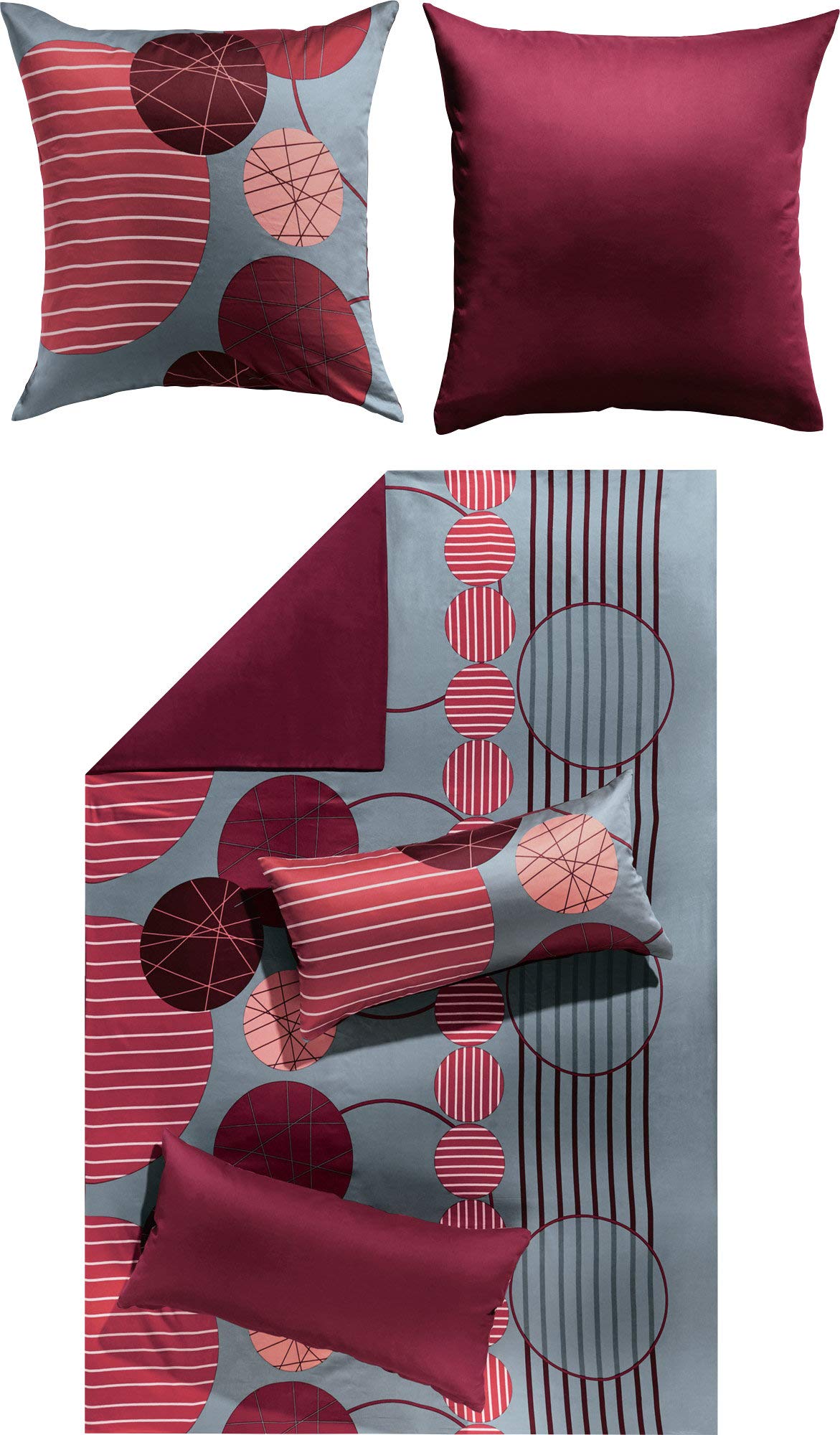 Erwin Müller Wendebettwäsche Mako-Satin rot-grau Größe 1x 135x200 cm + 1x 80x80 cm