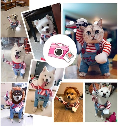 Miniatura 2 de Disfraz de muñeca mortal para mascotas, disfraz de perro novedoso para cosplay, divertidos disfraces de Halloween, ropa para perros pequeños,