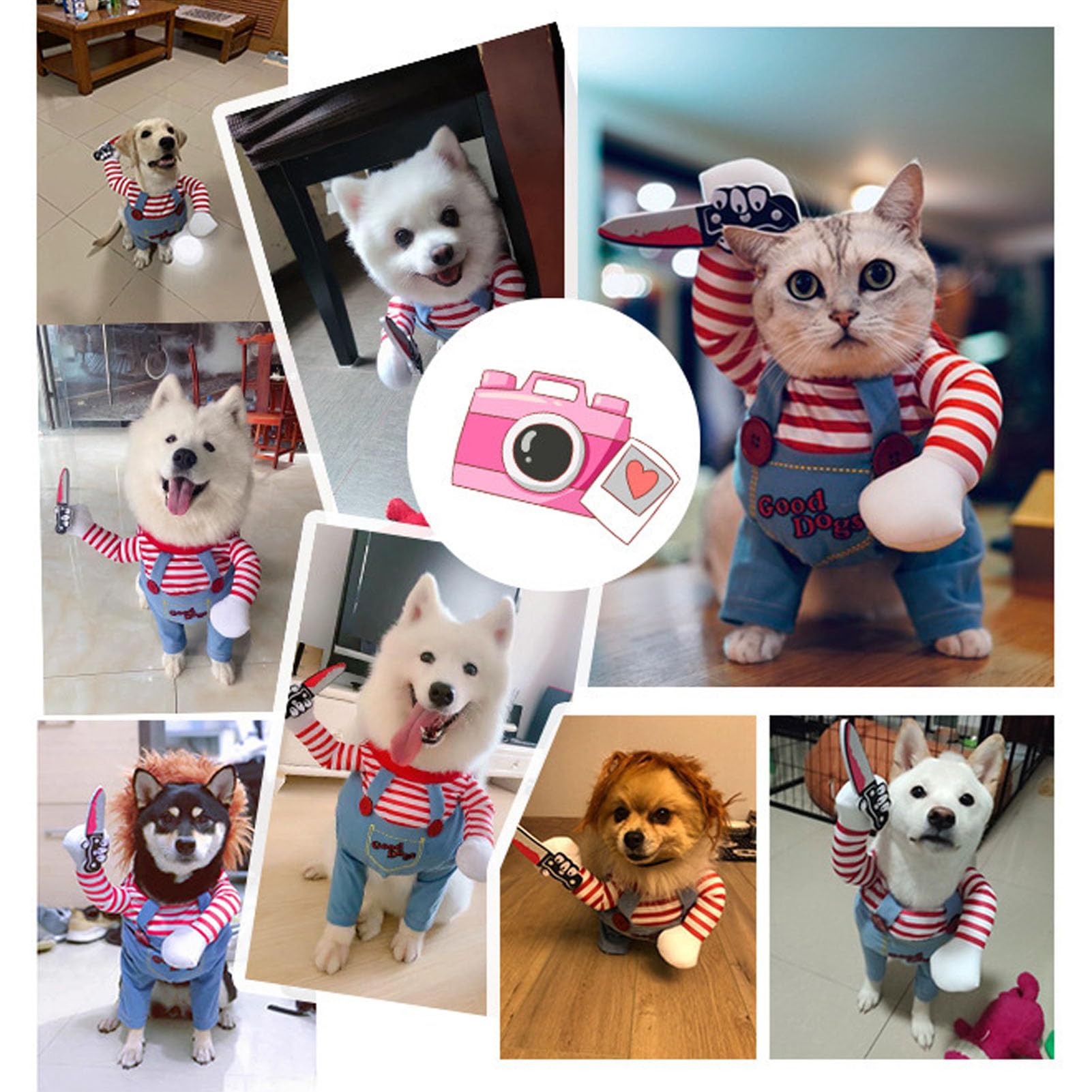Deadly Doll Pet Costume, Novelty Cosplay for Dogs & Cats, Funny & Scary Halloween Outfit