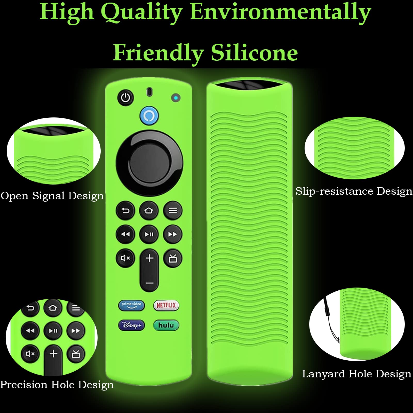 Funda protectora de silicona para Firtvstick 4K Max (3ª generación) 2021, brilla en la oscuridad, compatible con Firestick 4K Alexa Voice Remote Control con cordones, antideslizante, a prueba de