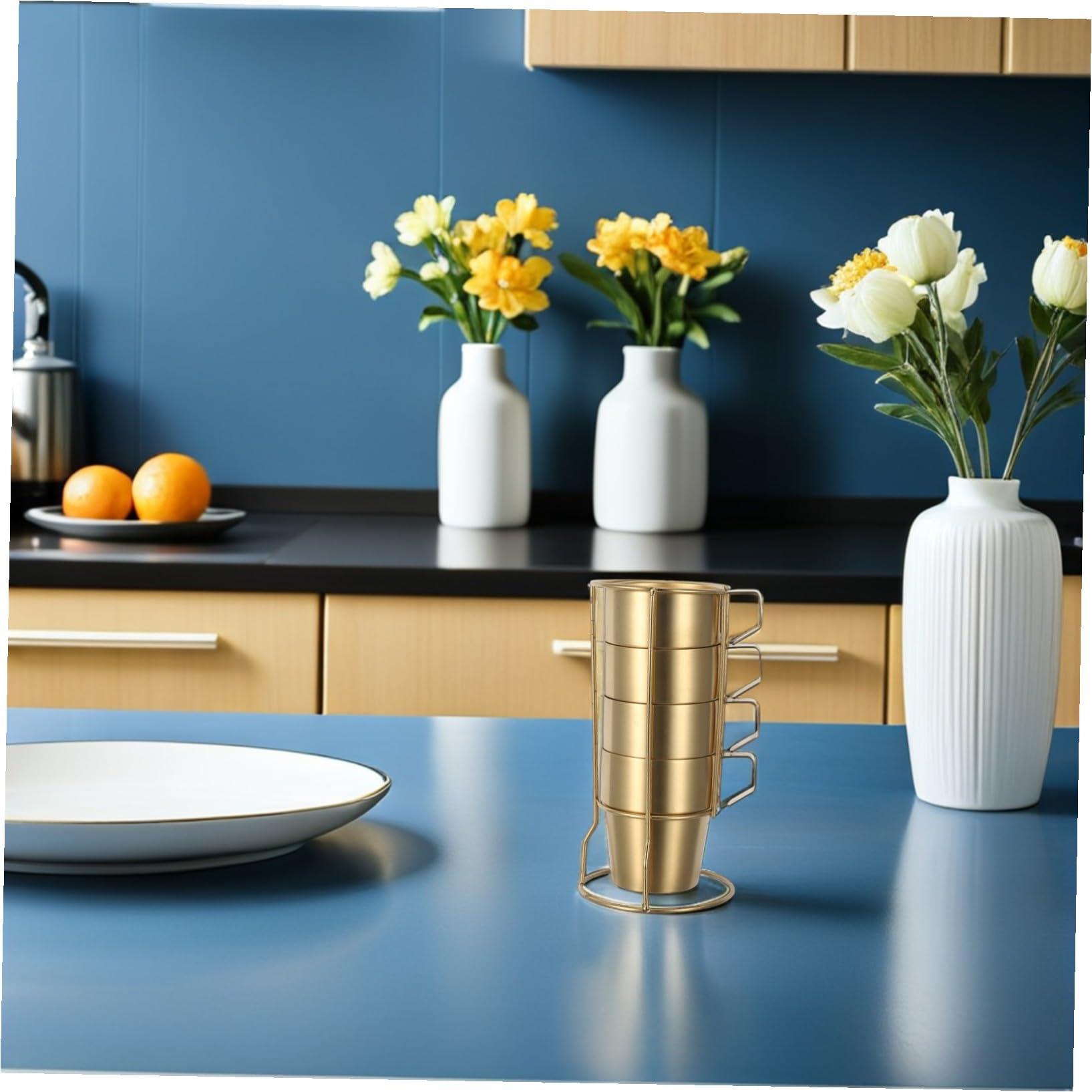 Tazas Apilables de Acero Inoxidable para Doble Pared Aislante con Asa y Soporte Dorado Tazas Térmicas para Café Té y Bebidas Frías para Camping y Uso Doméstico