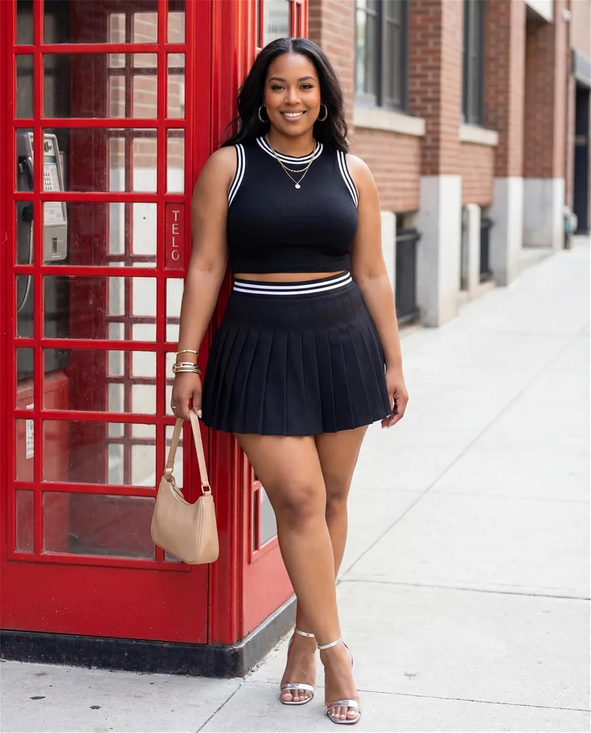 CALEBGAR Two Piece Tennis Skirt Set for Women Color Block Tank Top High Waisted Pleated Athletic Skirt with Shorts Golf Dress