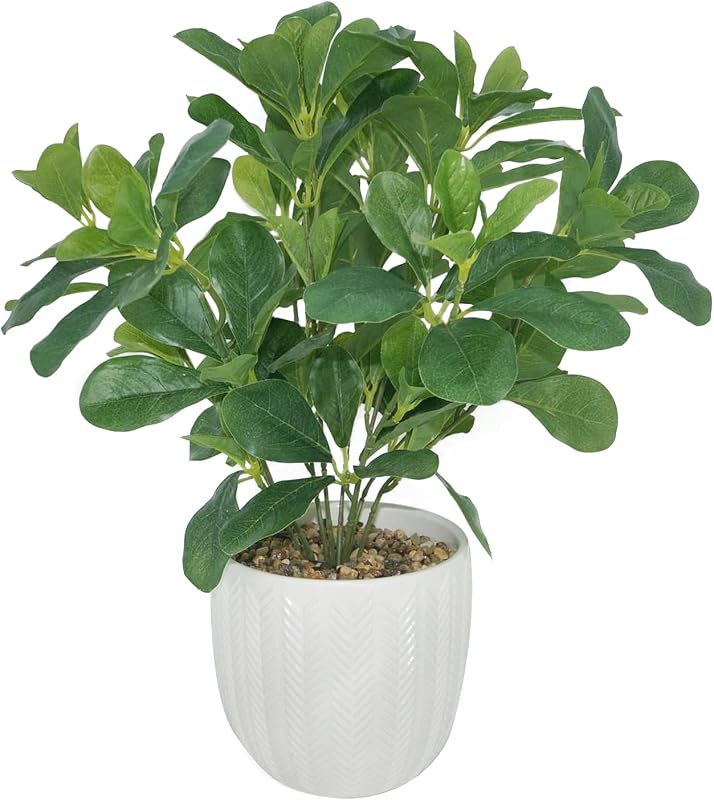 Artificial Potted Plant Leaves, 16.9" Artificial Shrubs Plants Arrangements Fake Eucalyptus Leaves with Vase Faux Greenery Leaf for Home Garden Table Centrepieces Indoor Décor