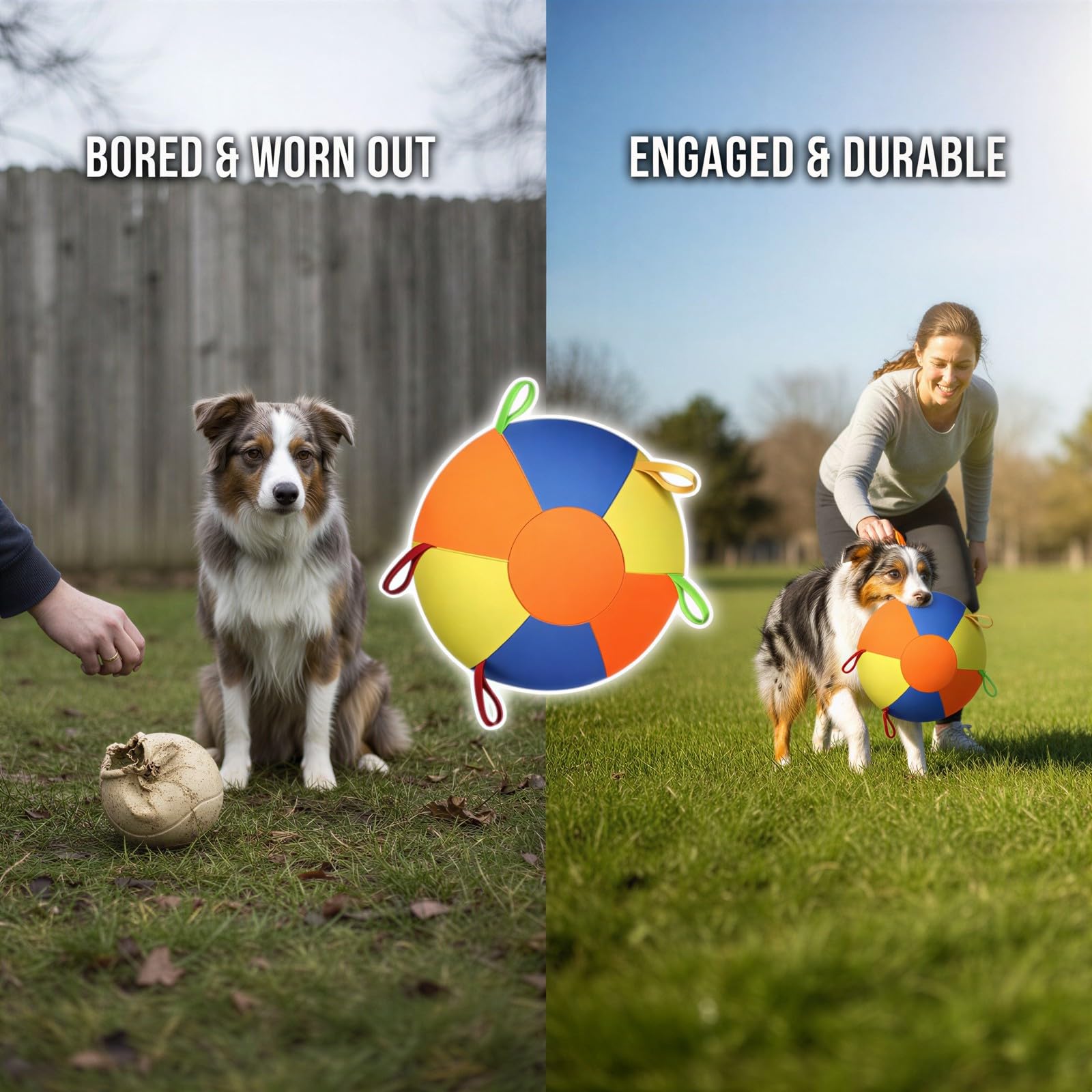 Herding Ball für Hunde, verstärkt, 17,7 in aufblasbares Trainings- und Bewegungsspielzeug, mit bissfester Innenblase und starken Griffriemen, für Hundespiele und aktives Training
