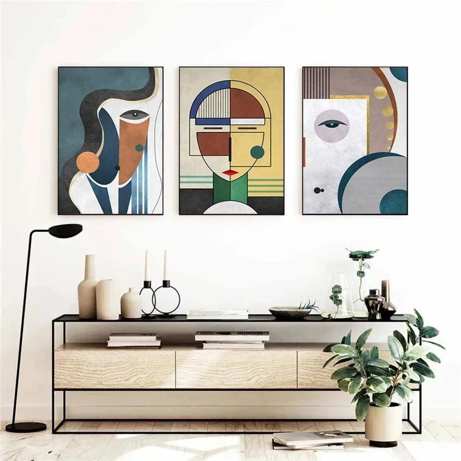 Figure géométrique abstraite triptyque de visages pour une ambiance sereine - 8