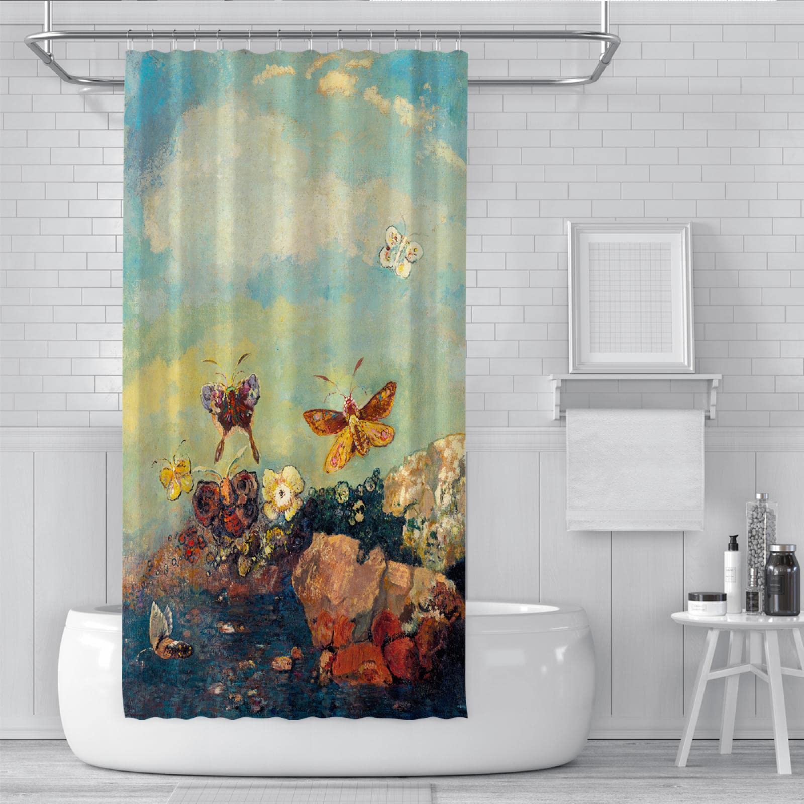 Cortinas de ducha de mariposa Mark Rothko Cortina de ducha Simbolismo Pintura Cortina de baño Odilon Redon Impermeable Cortina de baño de secado rápido 240x180 cm
