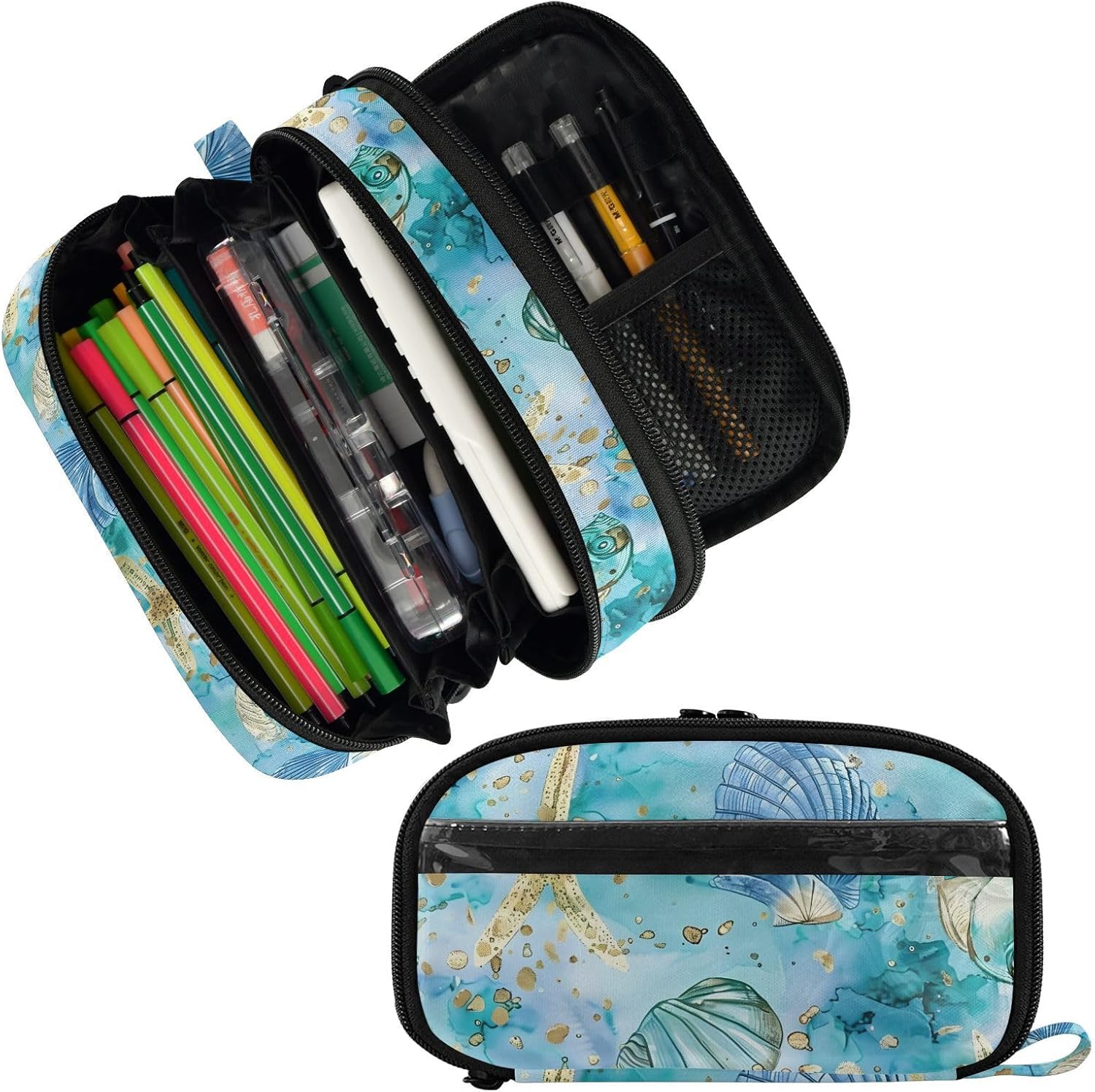 ALAZA Starfash Large Capacity Pencil Case, Aesthetic Stationery Organizer Bag with Clear PVC Window, High Capacity Pen Pouch with Dividers for School Office Travel image 2
