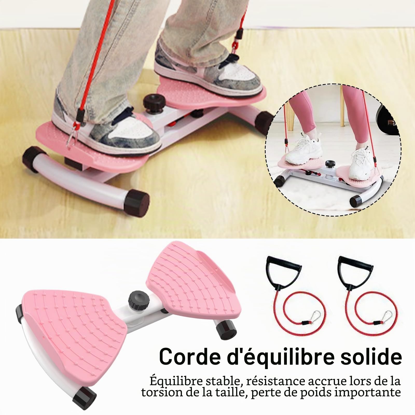Waist Trainer, Waist Twisting Disc Board Bauchmuskeltraining Multifunction Bauchtrainer Fitness Pilates Board Twist Waist Disc mit Kordelzug für Frauen mit Widerstandsbänder Massage Fußsohle