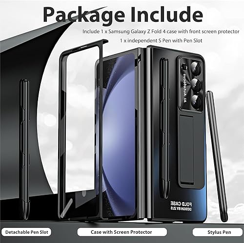Miniatura 7 de Miimall Funda compatible con Samsung Galaxy Z Fold 4 con S Pen, protector de pantalla frontal integrado + soporte + soporte para bolígrafo, funda de
