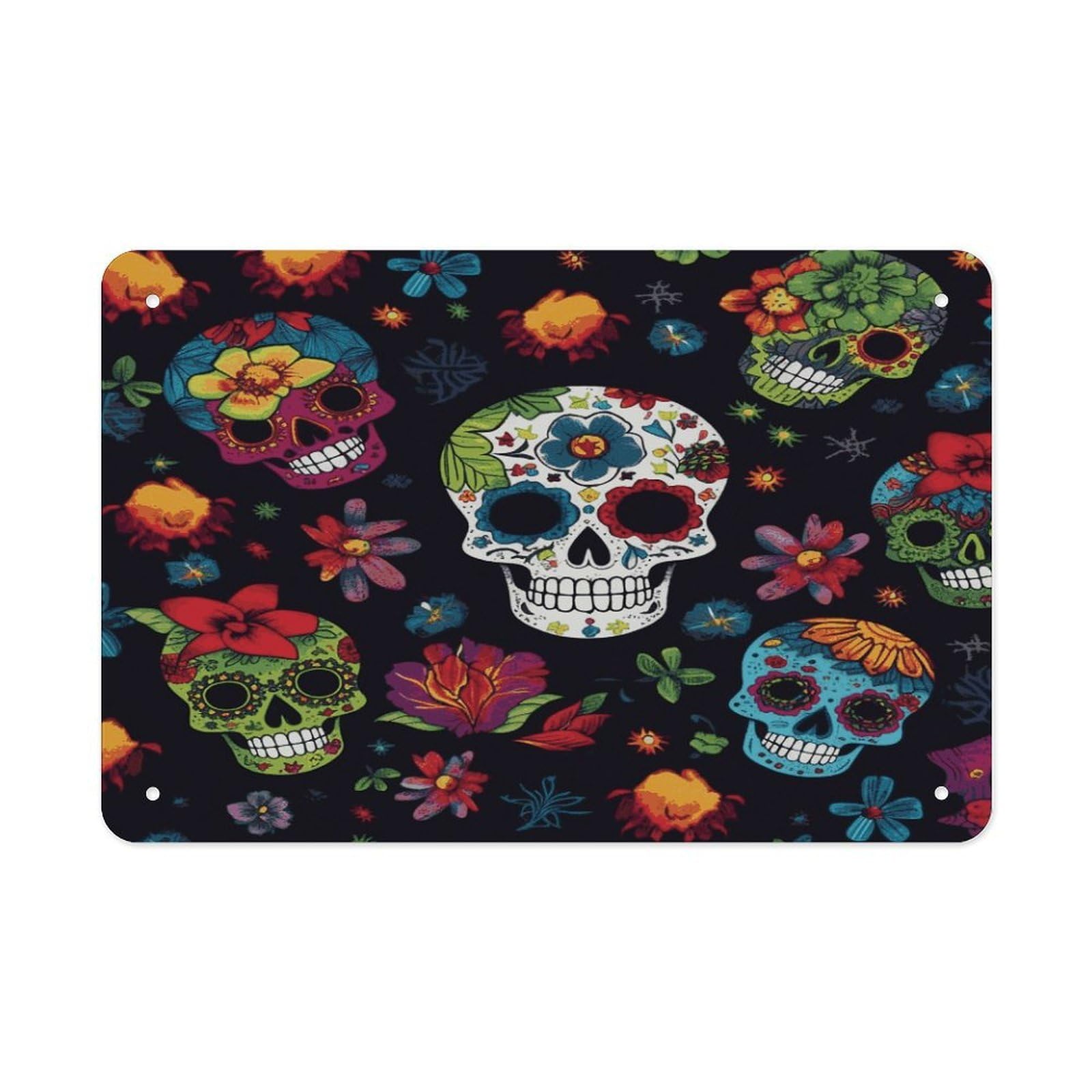 Fodpand Style Flower Cactus Sugar Skull Wall Art Metal Signs Tin Sign