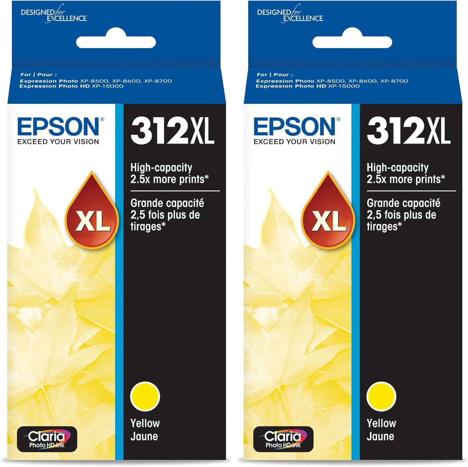 Epson T312 Claria Photo HD -Ink High Capacity Yellow -Cartridge (T312XL420-S) for Select Expression Photo Printers (Pack of 2)