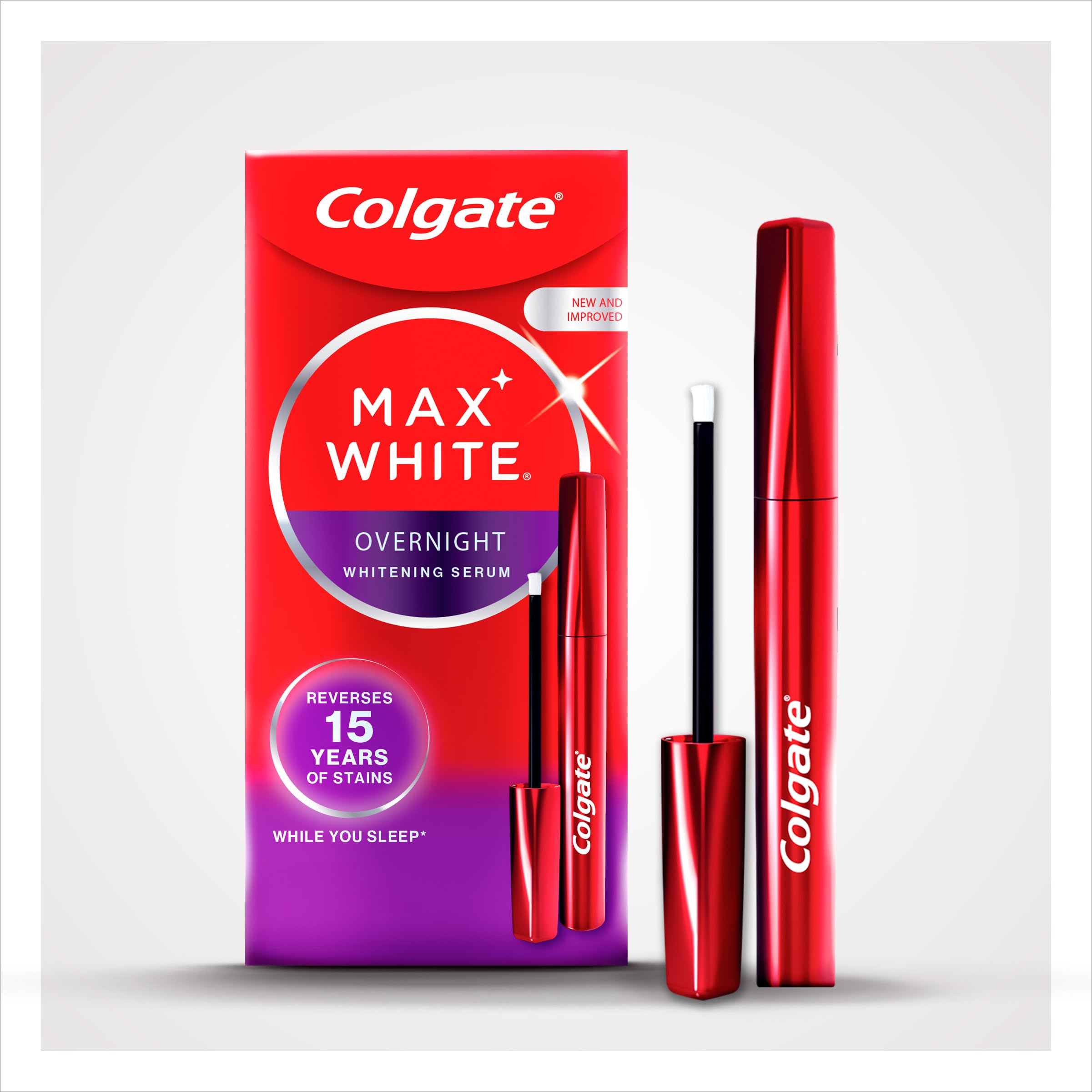 Colgate Max White Sérum Blanqueador Nocturno (2,5ml) | Blanqueador de Dientes en Casa | Revela 3 Tonos de Blanco* mientras Duermes | Aplicador Nuevo y Mejorado | Seguro para el Esmalte