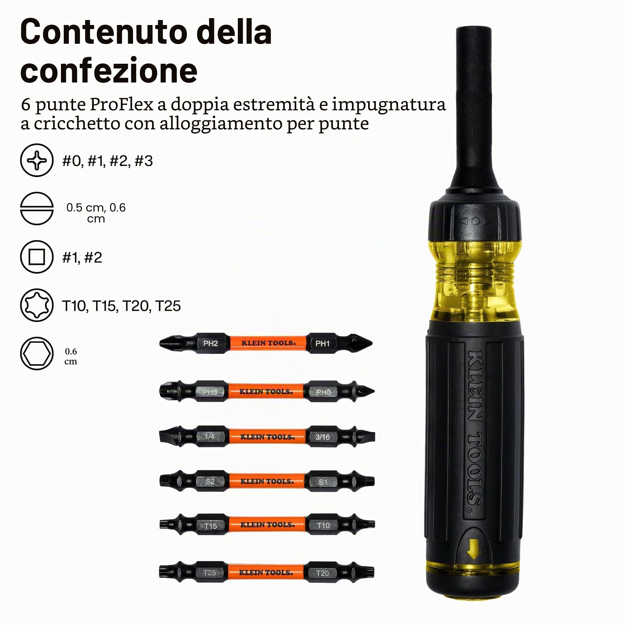 Klein Tools 32313HD Cacciavite a cricchetto multi-bit 13 in 1, set di punte a doppia punta, 12 punte per avvitatore a percussione e cacciavite da 0,6 cm