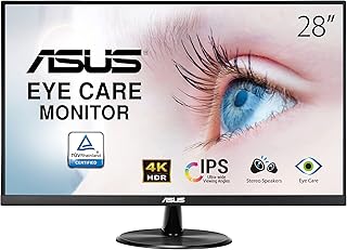 ASUS VP289Q Eye Care Monitor – 28-inch, 4K UHD (3840 x 2160), IPS, 90% DCI-P3, HDR-10, Adaptive-Sync/FreeSync™, DisplayPort, HDMI, Flicker Free, Blue Light Filter, Wall Mountable, Black