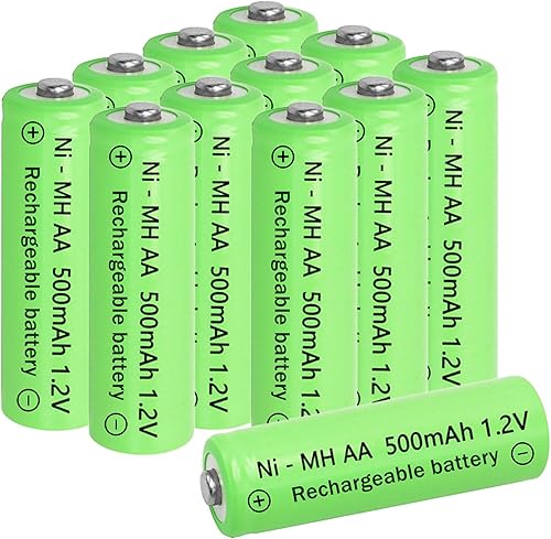 Baterías recargables Ni-MH de tamaño AA de 500 mAh, batería precargada doble A de 1.2 V para luces solares, lámparas de césped y luces de camino (12
