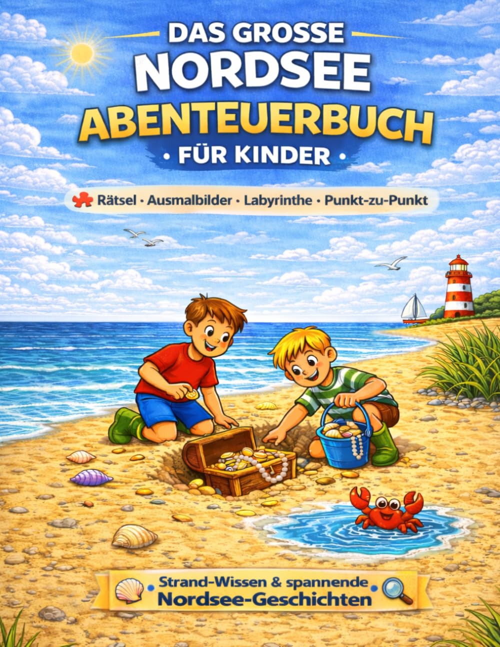 Das große Nordsee Abenteuerbuch für Kinder: Rätsel, Ausmalbilder, Labyrinthe, Punkt-zu-Punkt, Strand-Wissen und spannende Nordsee-Geschichten: Mit ... Meer-Tieren und Nordsee-Geschichten