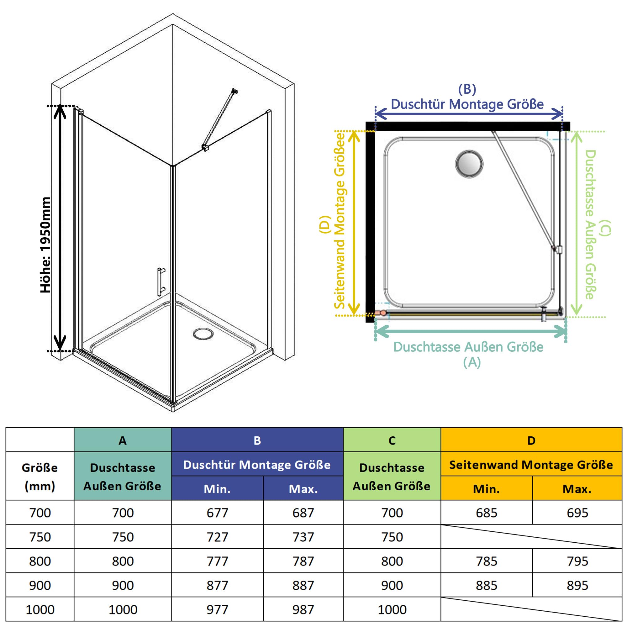 IMPTS Duschkabine 90x90 cm Eckeinstieg Duschabtrennung Duschtür mit Seitenwand, Pendeltür aus 6mm ESG Sicherheitsglas mit Nano-Beschichtung, Höhe 195 cm,OHNE Duschwand und Ablaufgarnitur