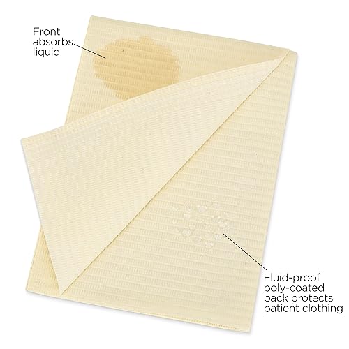 Miniatura 2 de Practicon Paquete de 125 Baberos Desechables para Pacientes Color Crema, 18" x 13", Hoja de Babero de Papel Impermeable de 3 Capas con Respaldo de