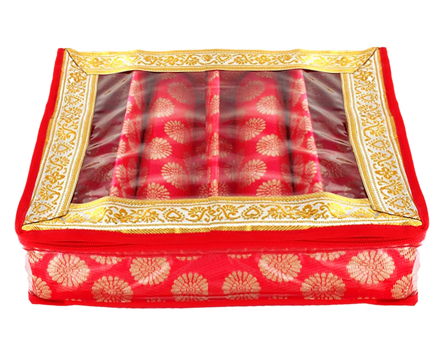 Kuber Industries Multipurpose Ornament Circle Design Laminated 4 Rod Bangle Box/Organizer/Case With Tranasparent Top (Red)-47KM0421