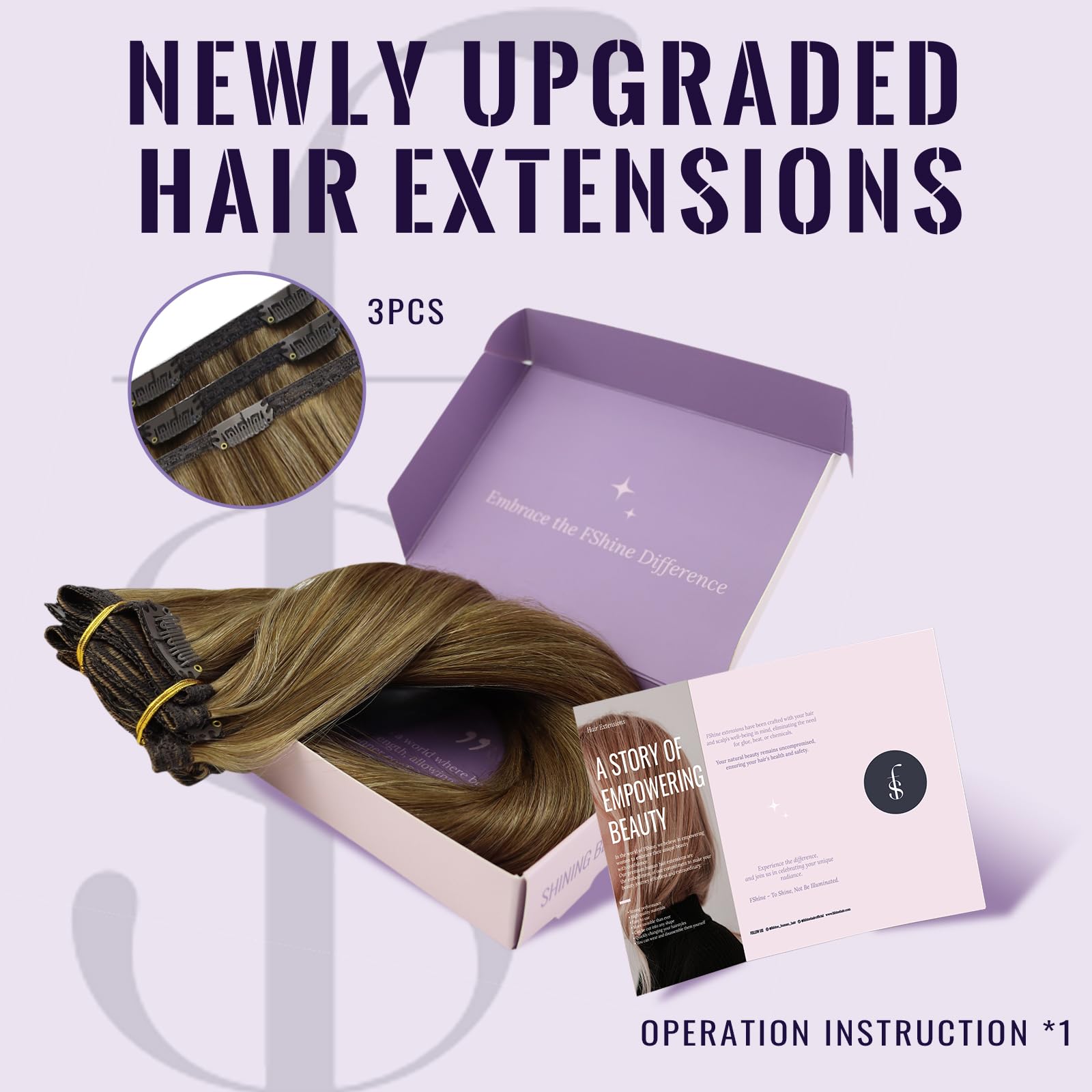 Fshine Extension Capelli Veri Clip Castano Medio Con Highlight Biondo Extension Vere Clip Capelli Umani Lisci 30cm 50g 3Pcs Extension Capelli Remy Clip 4P27