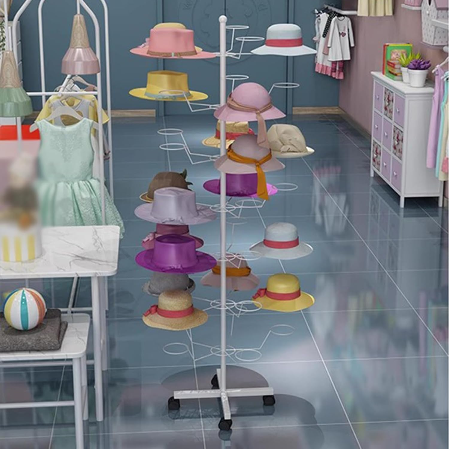 Hat Rack Metal Rotating Multi Tier Hat Display Stand for Caps Wigs & Hats Commercial Helmet Stand Rack Holder (White 6 Tiers),White,6 Tiers