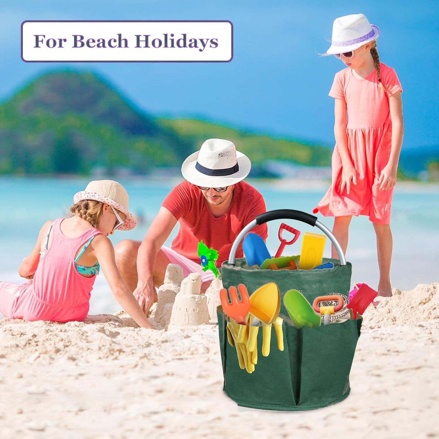 Contenitore per la Pulizie con Manico - Pieghevole, Borsa per Attrezzi da Giardino, con 6 Tasche Esterne, per Kit di Attrezzi da Giardino, Accessori per la Pulizia, Casa, Verde