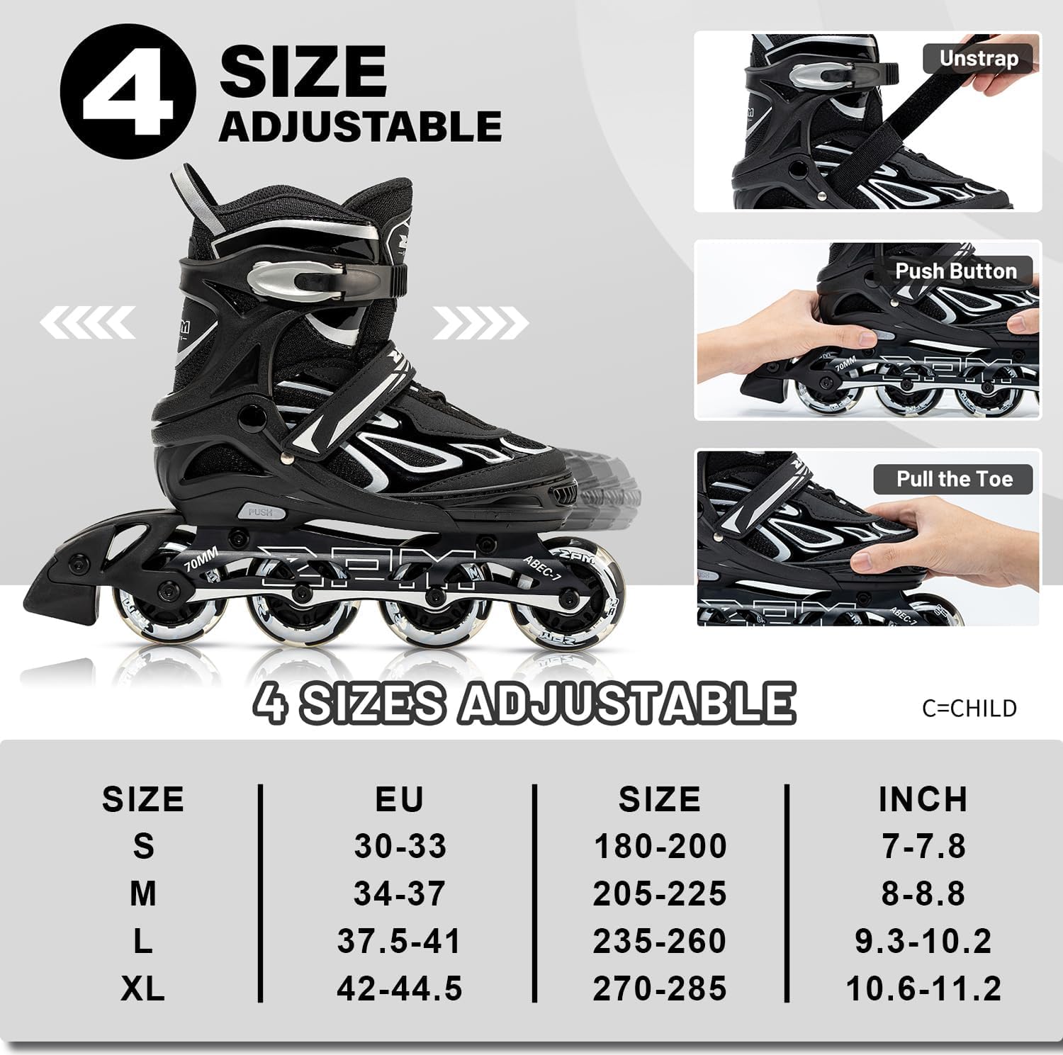 2PM SPORTS Brice Pattini in Linea Regolabili, Divertente Inline Skates per Bambina e Bambino e Bambini e Ragazzi