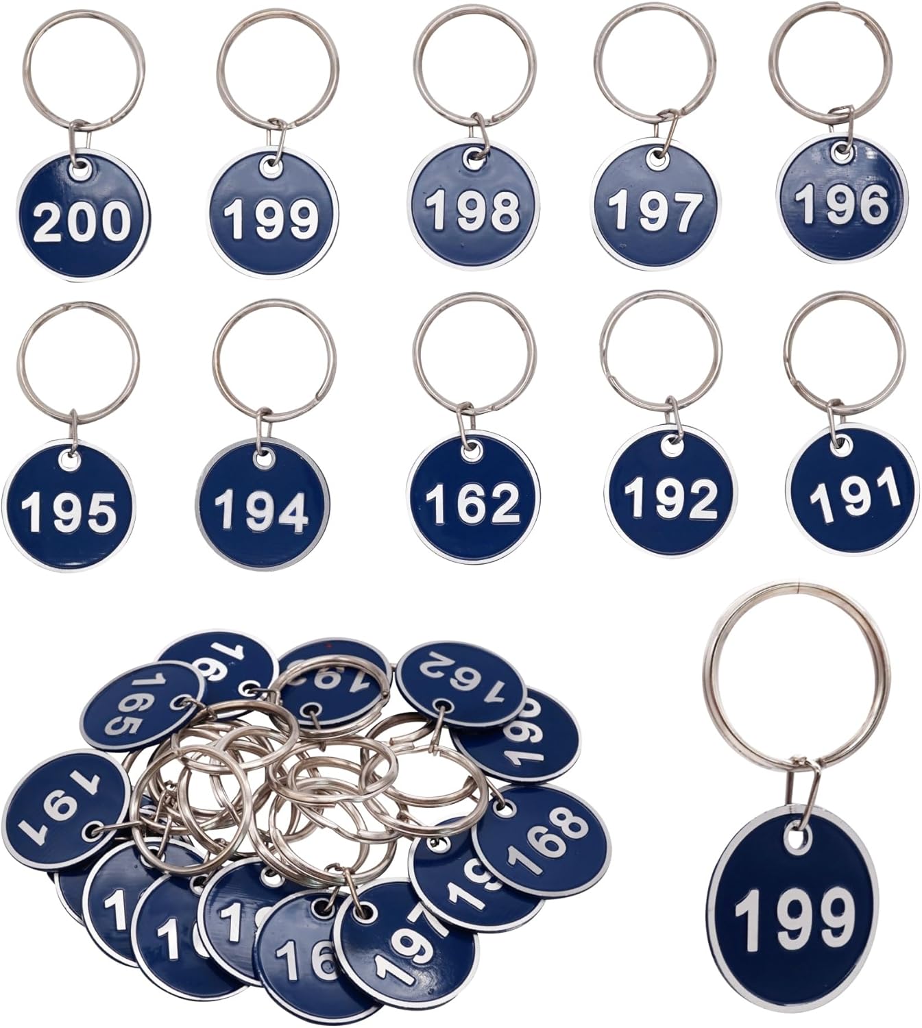 Aluminum Alloy Metal Number Key Tag Set - Numbered ID Tags Key Chain with Rings - Blue 1 to 200