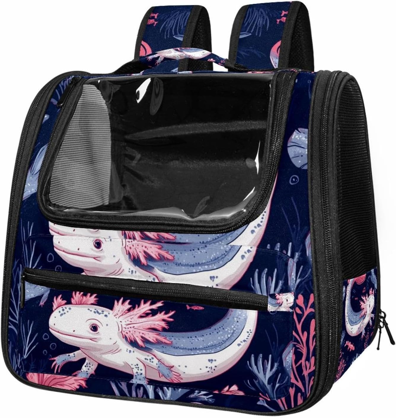 Portable Travel pet Backpack Carrier Hamster Bag Small Dog cat Carrier Breathable Hang Bag, Axolotl