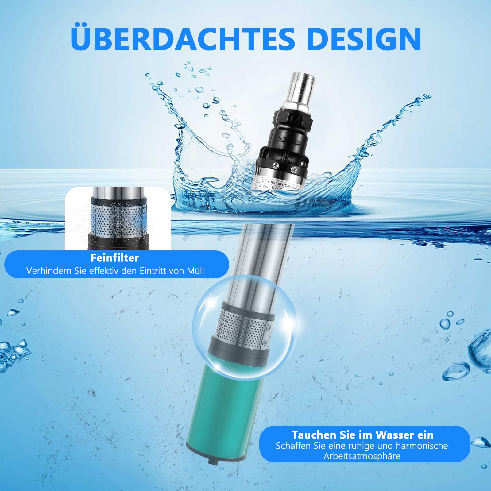 ZYIY Tiefbrunnenpumpe 1HP Edelstahl - 2,5 Zoll Tauchpumpe 82m Förderhöhe 2,8m³/h