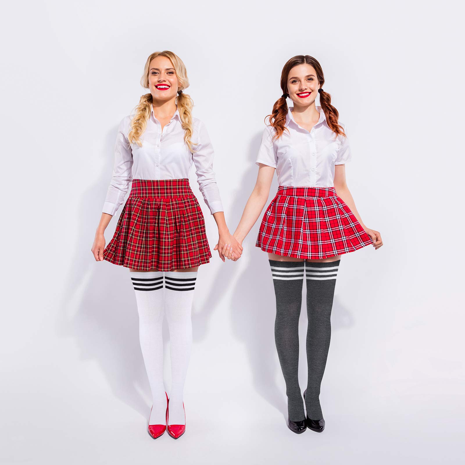 Aneco 6 Pairs Extra Long Socks Long Boot Stockings Thigh High Socks for Women: One Size Black, White, Dark Gray Stripe Colors, Pure Colors