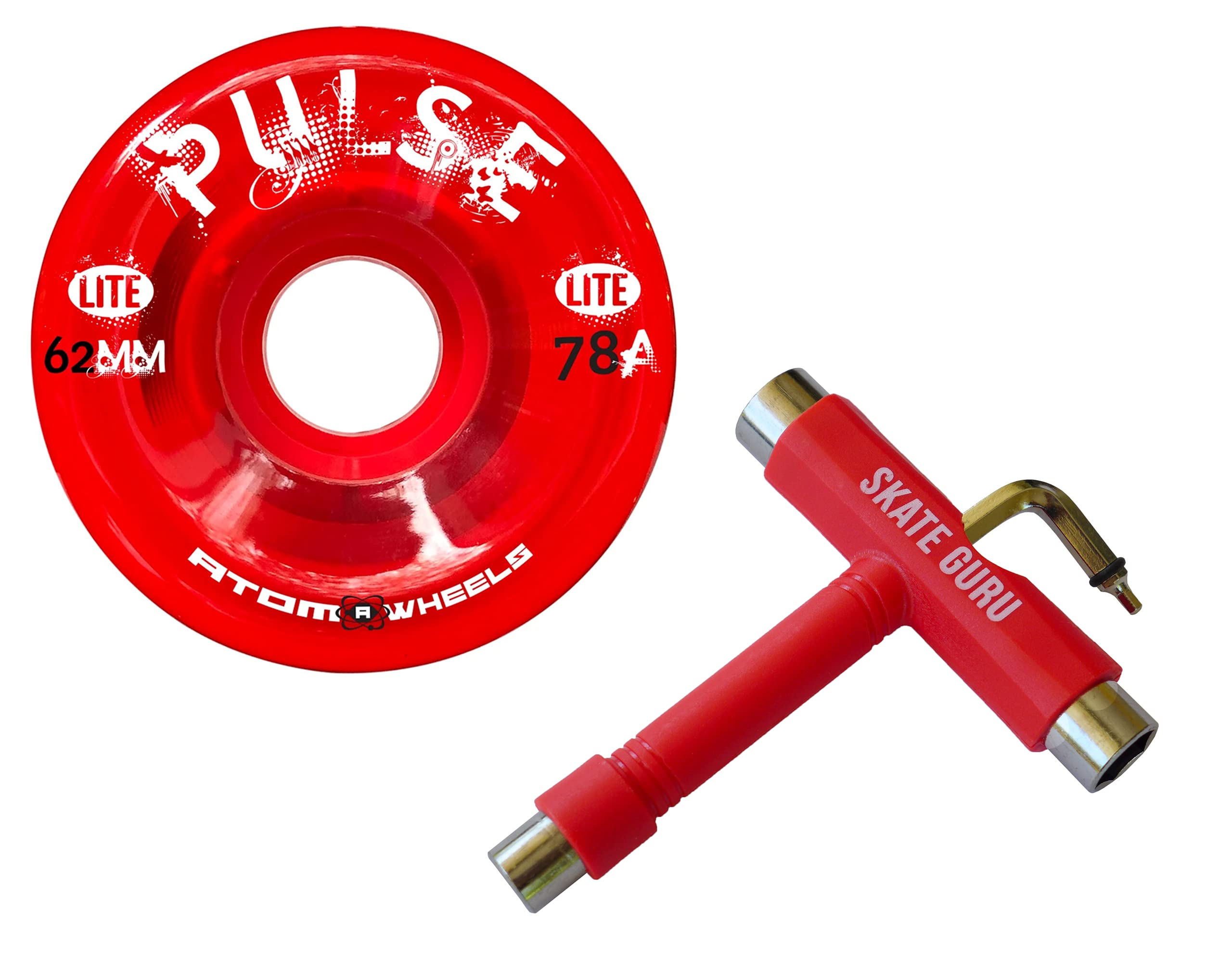 Atom Skates Outdoor Quad Roller Wheels / 1 Pack - 4 Atom Pulse Lite Bundle with Tool Red Tool, Red, 62x33, 62x33 — image 1