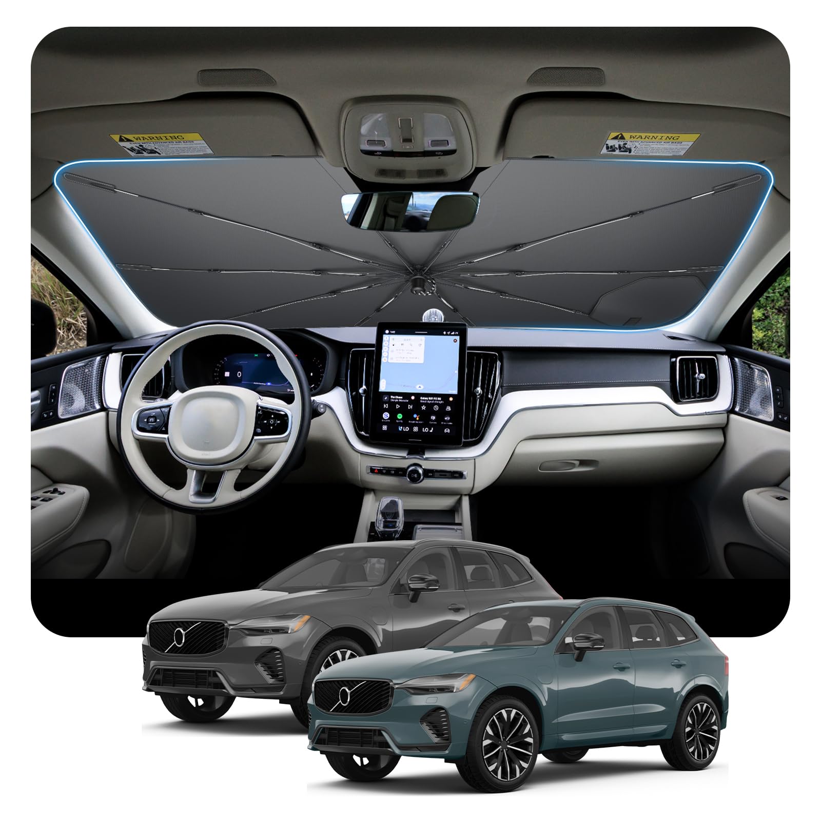 [2026 Upgrade] BSTW Kompatibel mit Volvo XC60 2017-2025 2026 Sonnenschutz für Frontscheibe, Automatisch Faltbar Pull-Cord-Sonnenschirm Fiberglas-Skelett UV-Schutz Hitzeschutz XC60 Zubehör