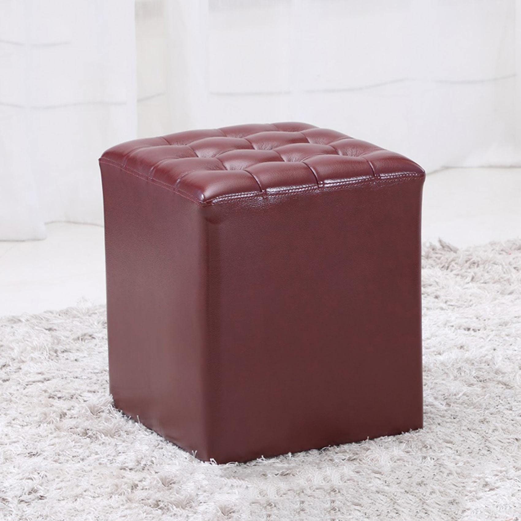 LMMIAOZ Wine Red Square Footstool, Soft Leather Footrest, Non-Slip Shoe Changing Stool, Easy to Clean Reposapiés for Comfort and Style, Ideal for Home and Office - 36cm