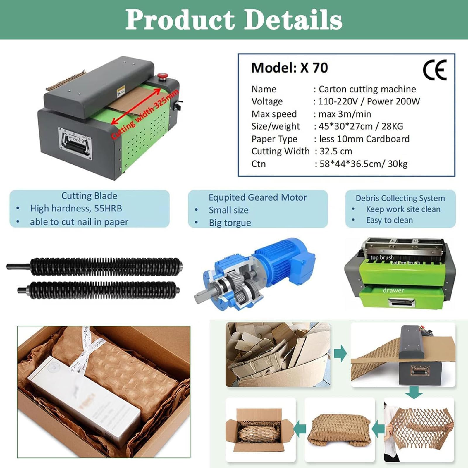 Trituratore di carta per cartone, cuscino ondulato Kraft espansione, macchina di riempimento per imballaggio a nido d'ape per la spedizione di e-commerce