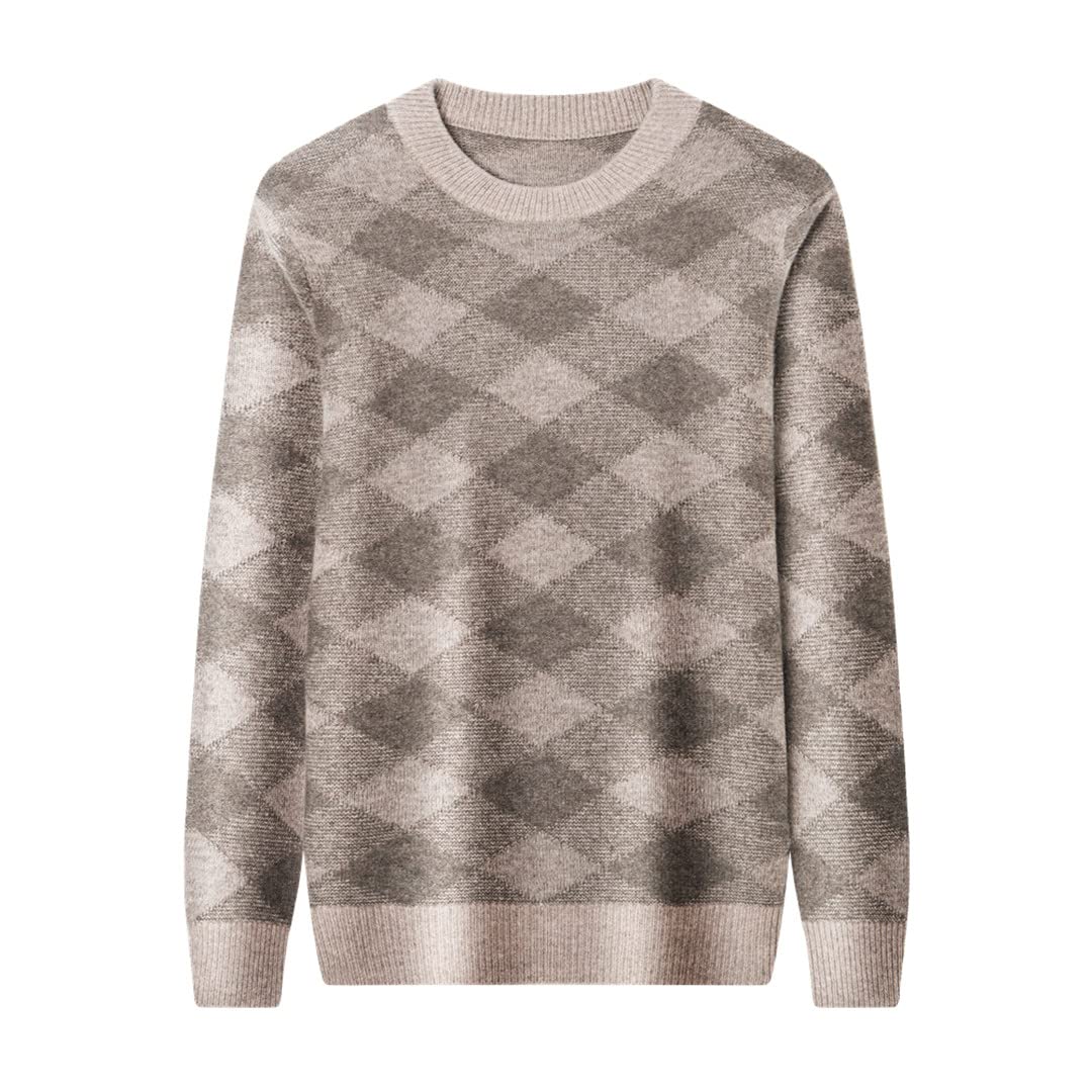 Los hombres jersey de color sólido O-cuello suéter hombres ropa otoño grueso cálido suéter, caqui, XXXL