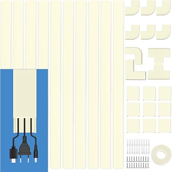 157" Cable Raceway Kit Cord Cover for Wall TV Wire Concealer, Beige | 157" wall cable raceway kit hides TV wires and cords, easy peel-and-stick installation, no drilling required, beige finish