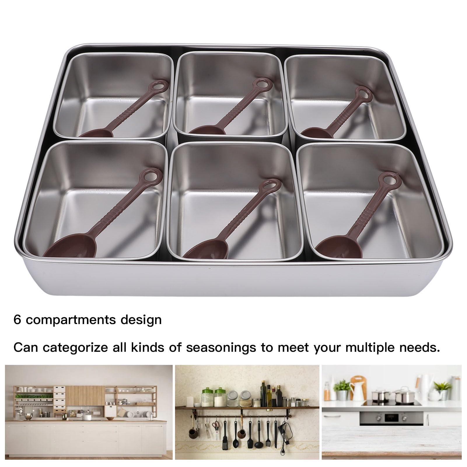 Vassoio da Portata Diviso a 6 Scomparti con Coperchio Trasparente, Antiscivolo, Resistente al Caldo e al Freddo, 34x29x7,2 cm, con 6 Cucchiai
