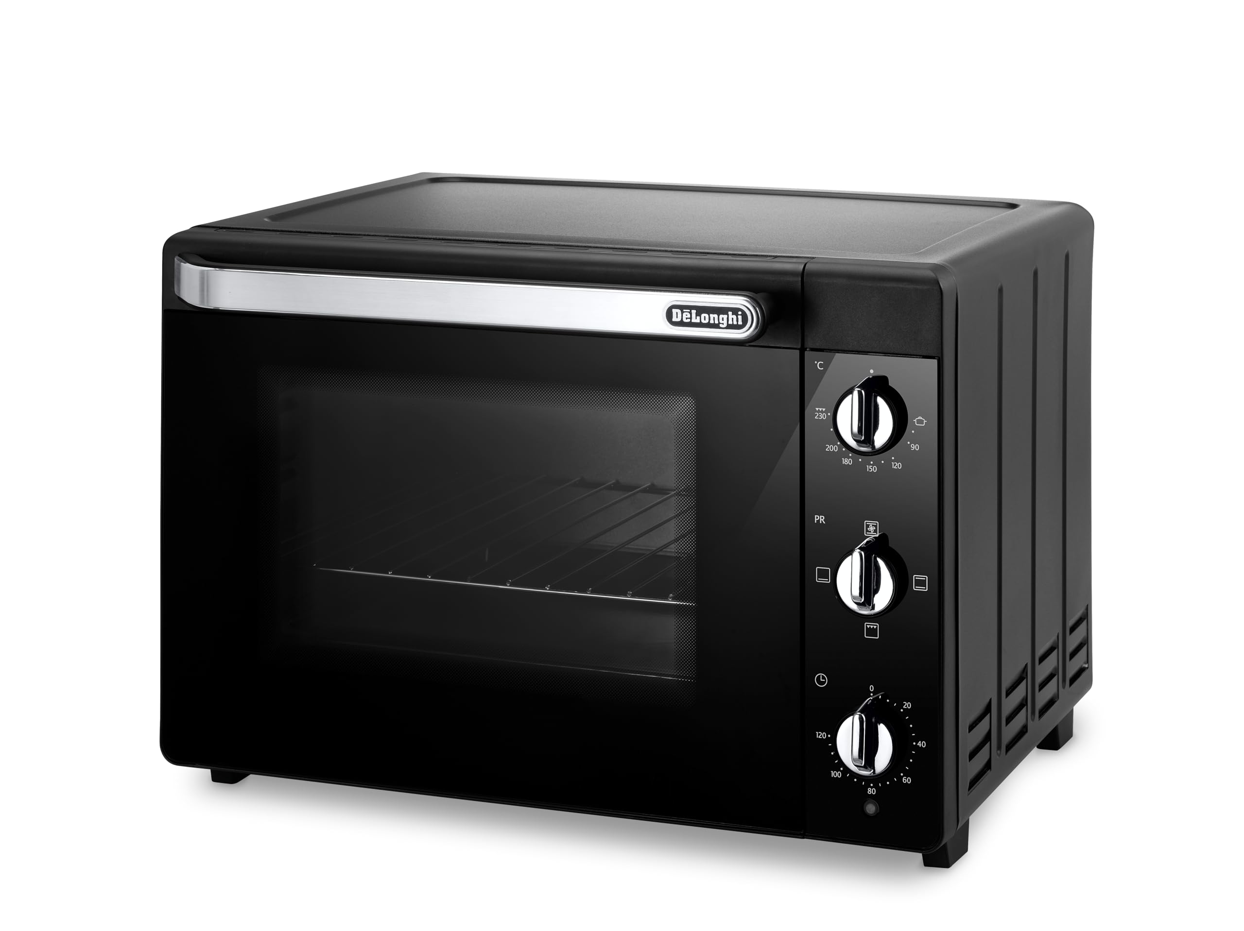 De'Longhi Four électrique, 5 niveaux de cuisson, température 80 – 230 °C, minuteur, capacité 40 L, comprend plaque de cuisson, grille et pince EO40112.BK, puissance 2000 W, noir