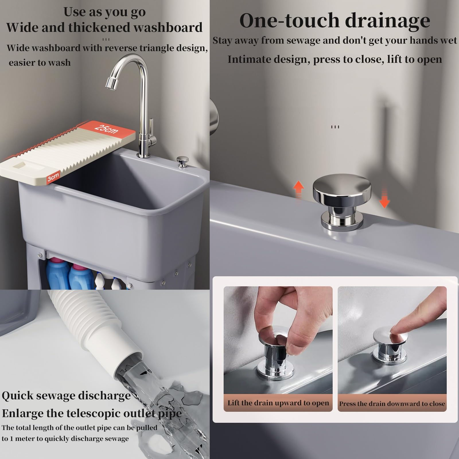 Lavandino con lavabo, mensola e rubinetto, in plastica resistente, per garage, lavanderia, esterni, lavaggio animali domestici e giardinaggio, stazione di lavaggio versatile
