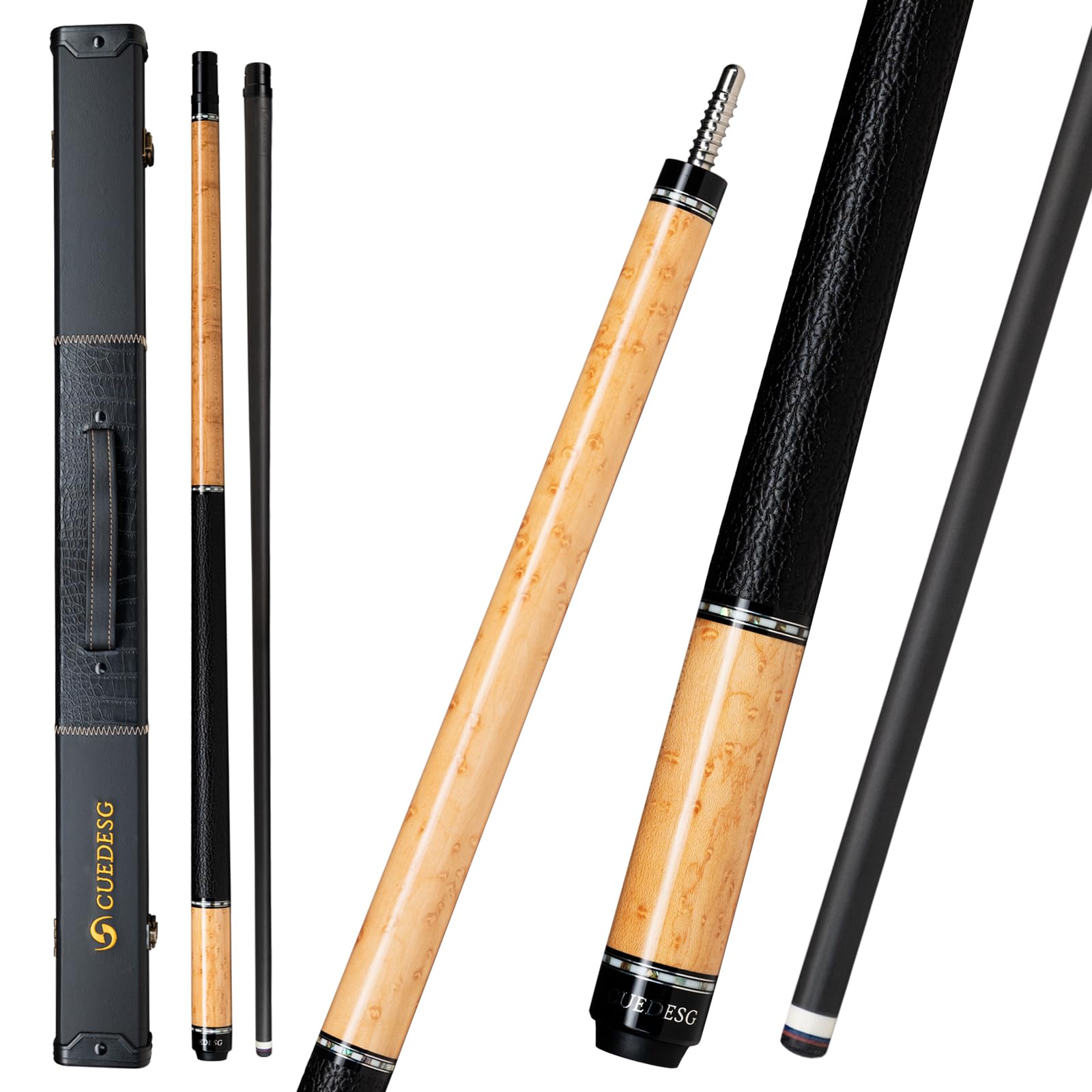 Carbon Fiber Pool Cue Stick 10.5mm/11.8mm/12.5mm,Low Deflection Pool Stick with Rare Wood Butt,Professional Cue Stick with Box Case(Bird Eye_Natural Colour_12.5mm)