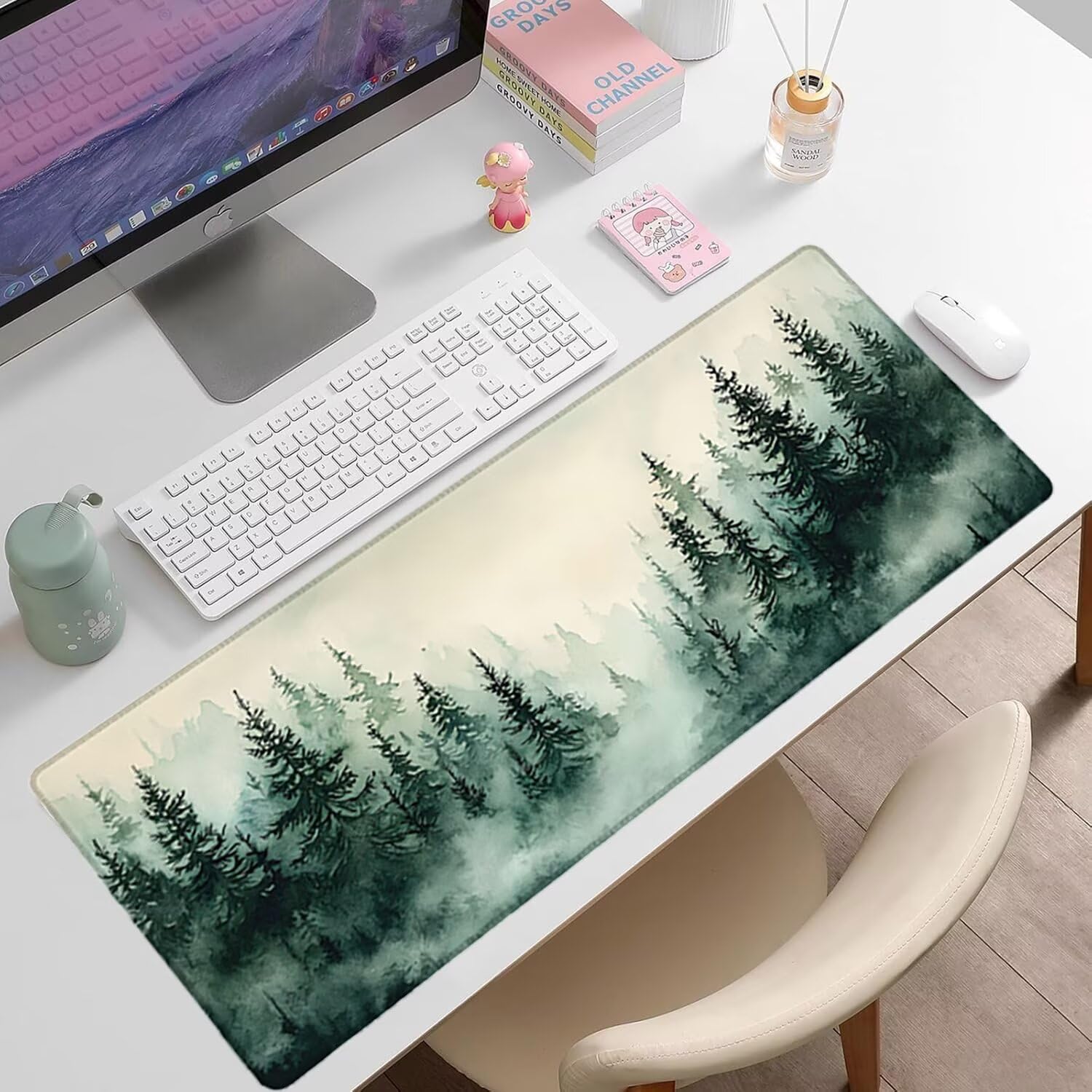 Podkładka pod mysz do gier XXL - 1600x800x3mm - leśna duża antypoślizgowa mata na klawiaturę biurową ze zszytymi krawędziami, duża podkładka pod mysz do gier w biurze i domu, poprawia prędkość-36315