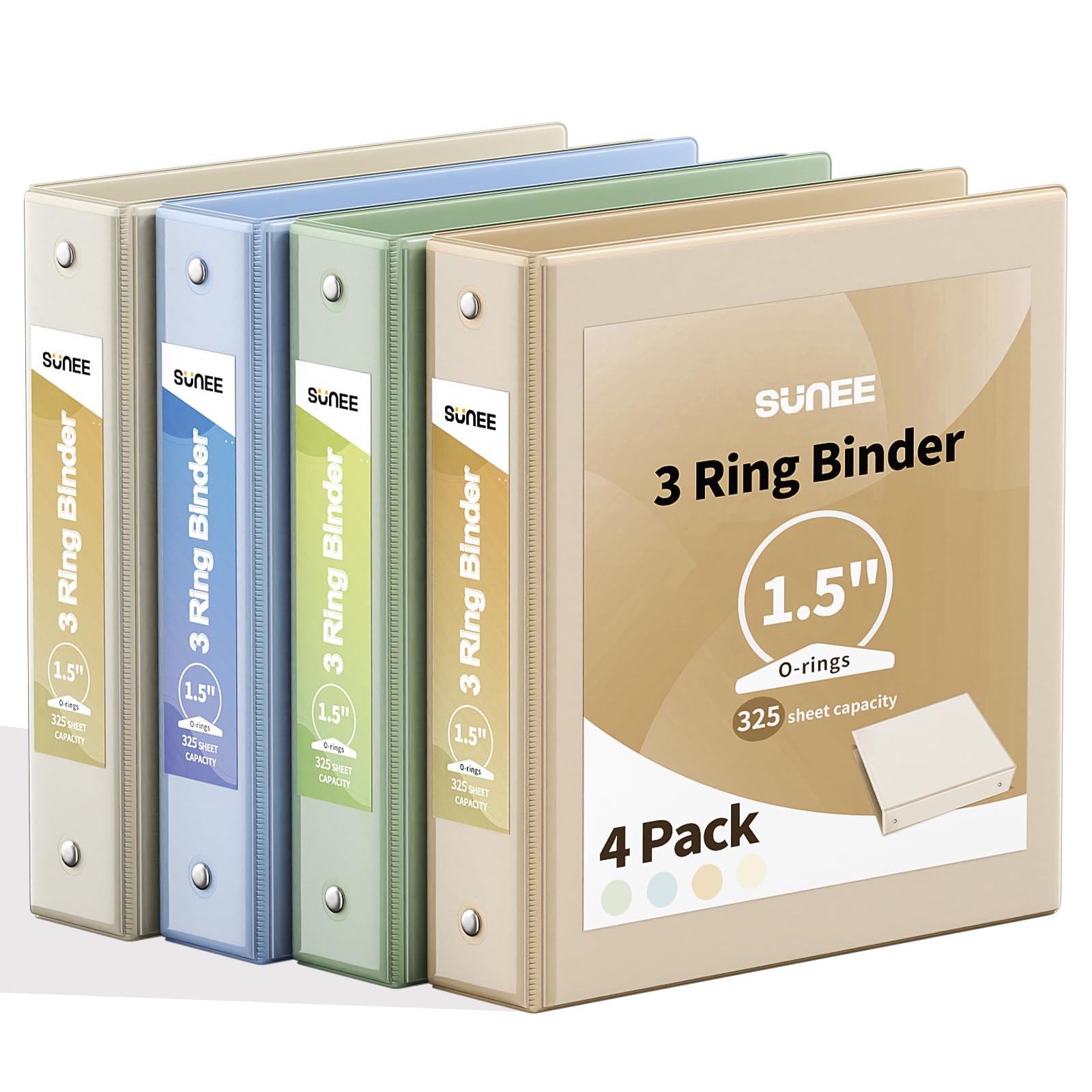 SUNEE 3 Ring Binder 1.5 Inch 4 Pack, Clear 1 1/2 Inch View Binder Three Ring PVC-Free (Fit 8.5x11 Inches) for School or Office Supplies, Neutral Aesthetic