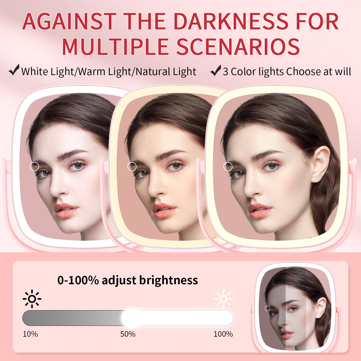 Vanexiss Vergrößerungs-Make-up-Spiegel mit Licht, 1 x / 10 x doppelseitiger Spiegel