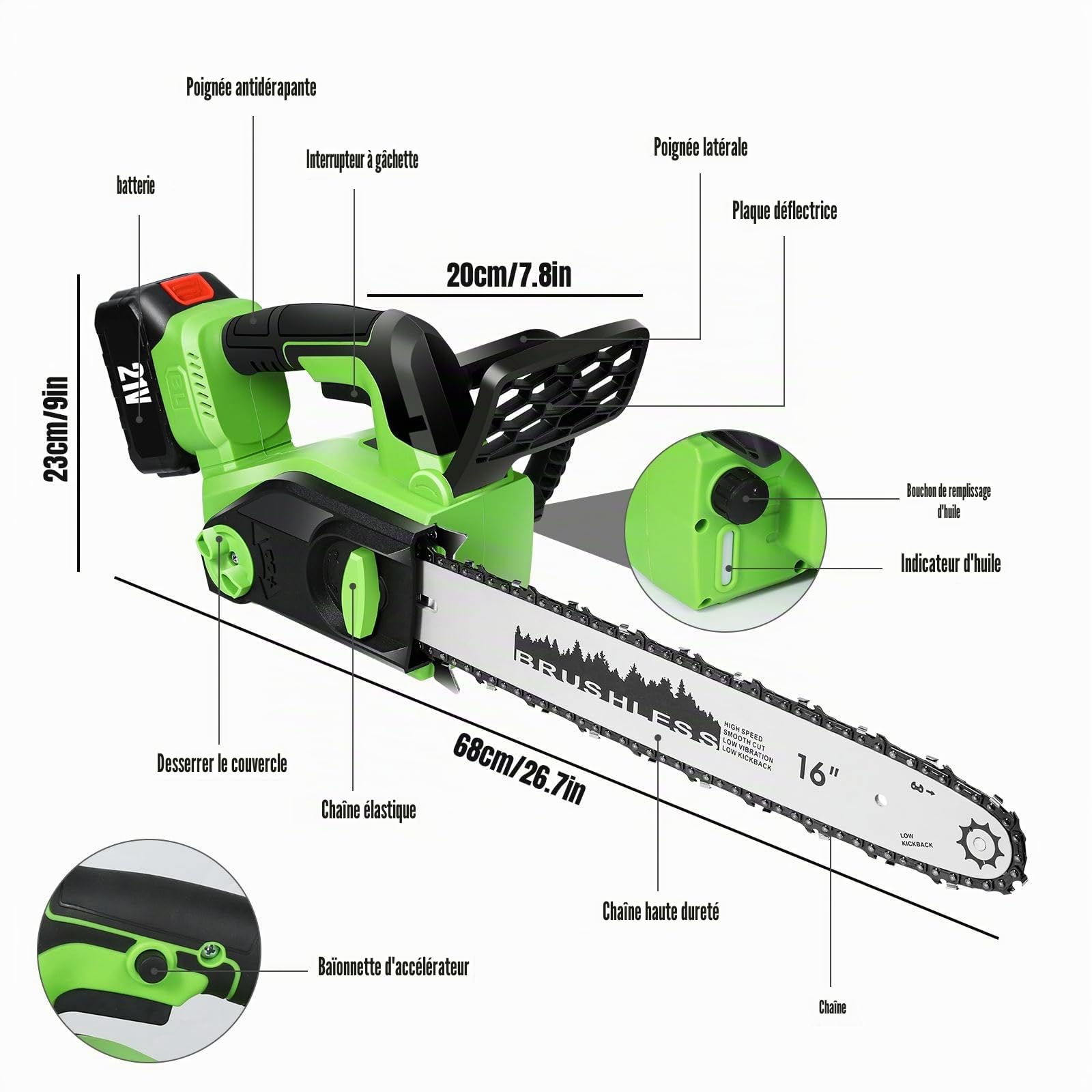 Tronconneuse Batterie 16 Pouces, 2200 W Tronçonneuse Électrique sans Fil avec 2 batteries de 4.0Ah, Écran LCD et Lubrification Automatique de La Pompe à Huile, pour Coupe Bois