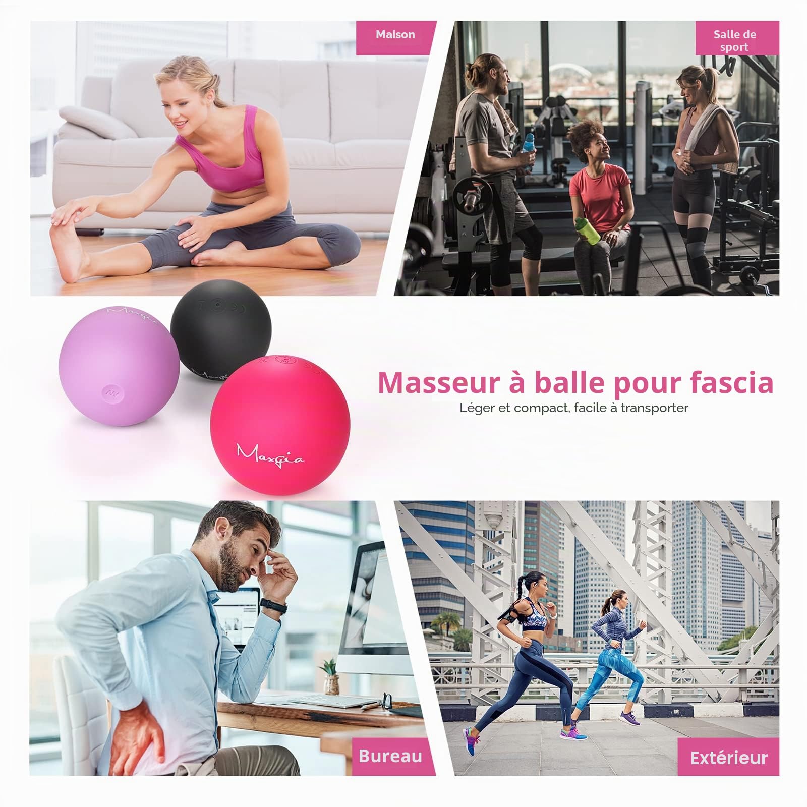 Balle de massage vibrante - 5 intensités de vibration - Boule de massage pour dos, pieds - Thérapie des points de déclenchement des tissus profonds Récupération musculaire (Violet)