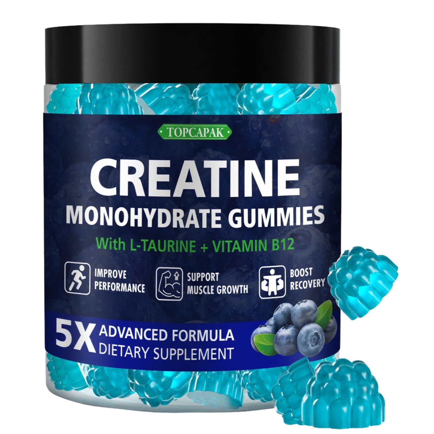 Raspberry-Shaped Creatine Gummies for Men & Women - Chewable Blueberry Flavor