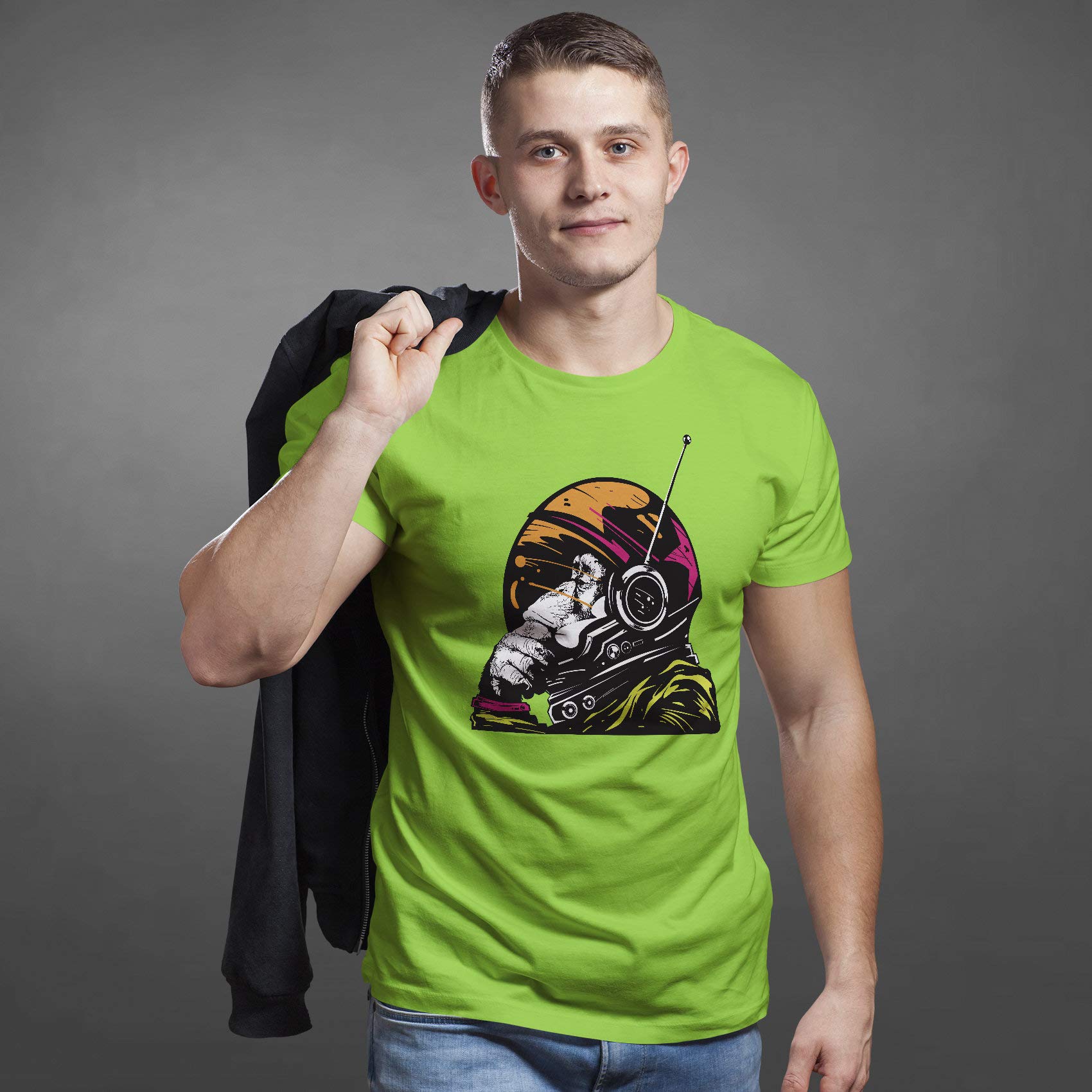 Banksy Astronaut Space T Shirt - Camiseta divertida de cumpleaños de mono - Galaxy Helmet Hombres - Camiseta cósmico Spaceman gráfico ilustraciones camiseta regalo, verde, M